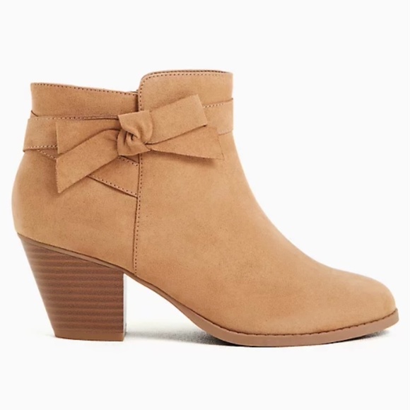torrid Shoes - Torrid Beige Faux Suede Side Bow Ankle Bootie